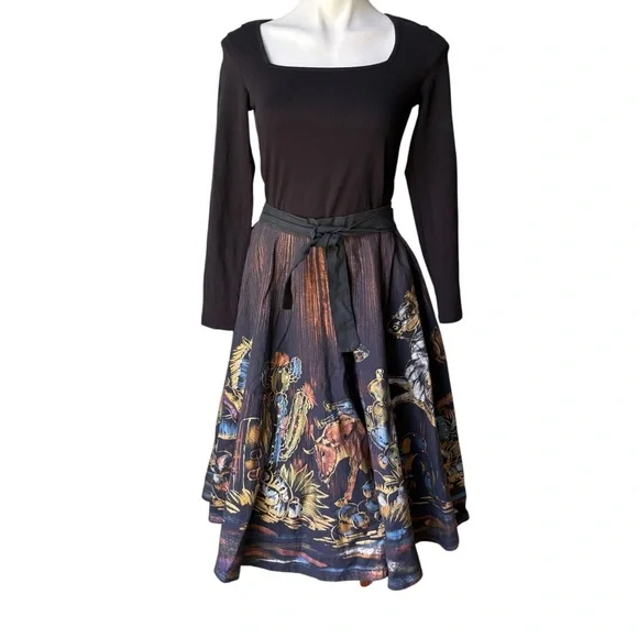 Vintage 1950’s/1960’s Matador Hand Painted Sequined Mexican Cotton Circle Skirt - Picture 3 of 16